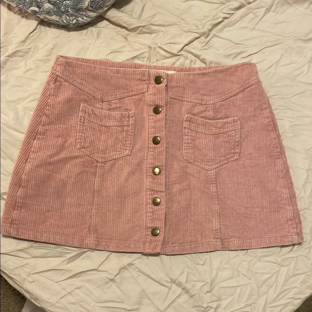 Pink Corduroy Button-Front A-line Skirt The Impeccable Pig